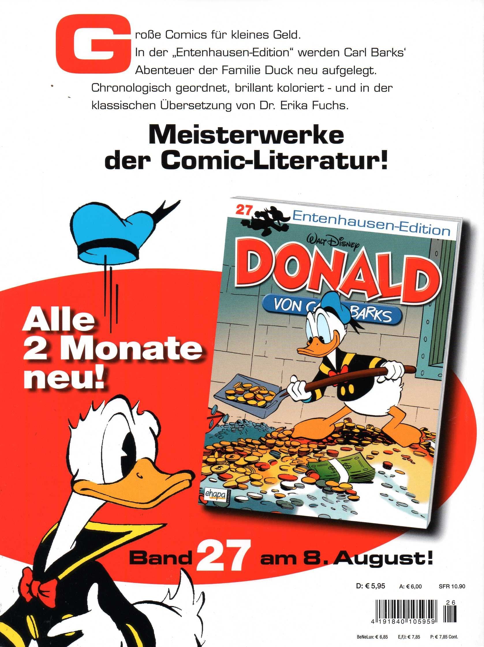 DISNEY Entenhausen-Edition Comic DONALD DUCK von Carl Barks # 26: DER WEG ZUM RUHM